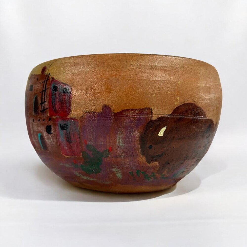 VTG Handmade Art Pottery Planter Terracotta Hand Painted SIGNED Made in Mexico